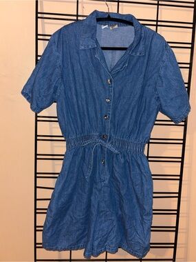 Northwest Blue Blue Denim Button-Front Drawstring Dress